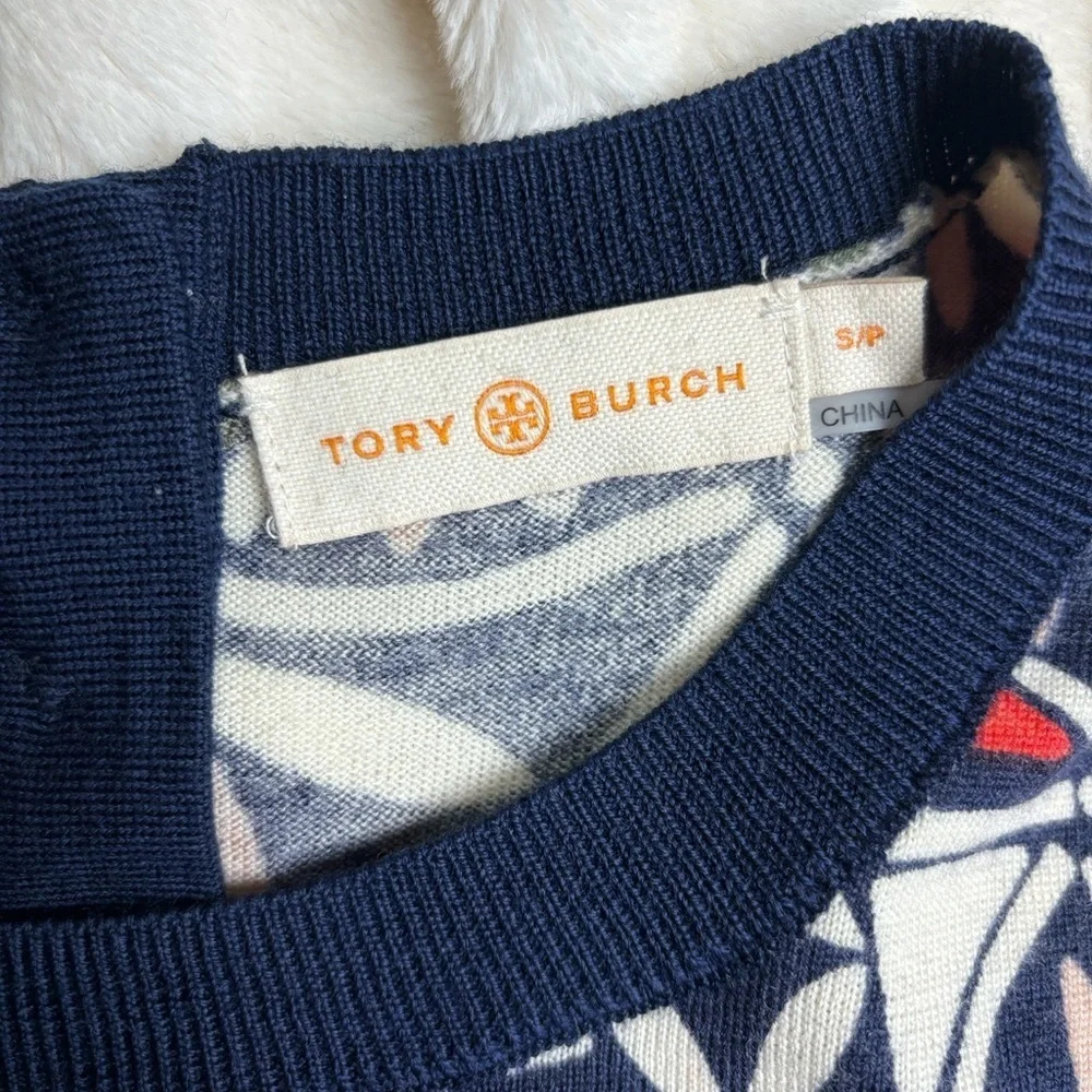 Tory Burch Floral Print Merino Wool Sweater Women’s Sz Small Lightweight